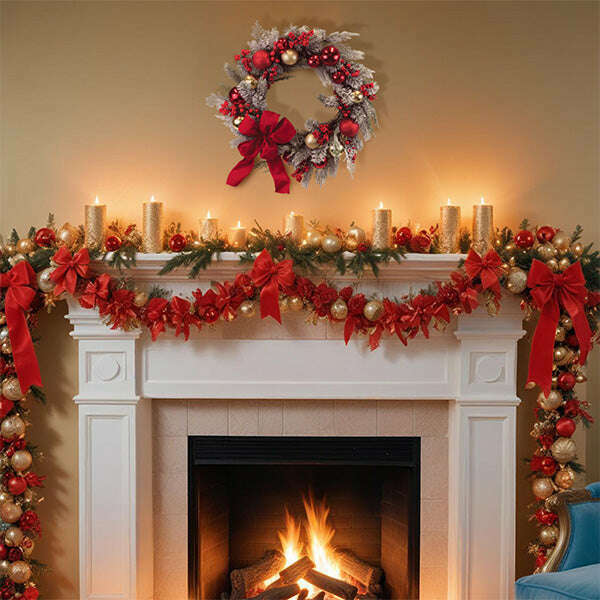 Old World Christmas 24in Holiday Splendor Red and Gold Aspen Wreath
