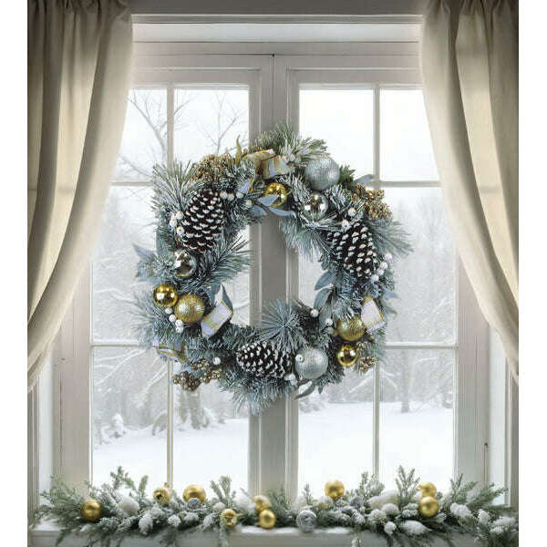 24" Silver & Gold Frosted Fir Wreath