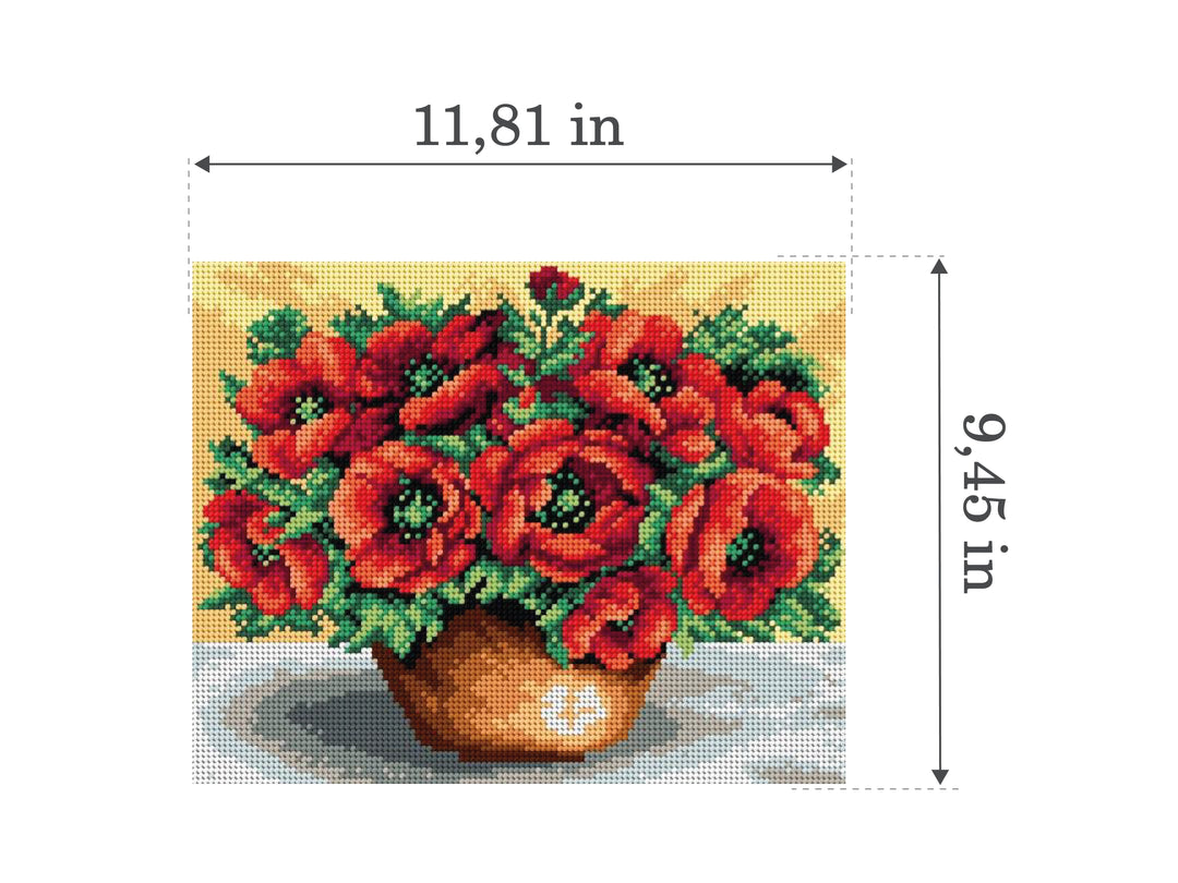 Gobelin canvas for halfstitch without yarn Bouquet of Poppies