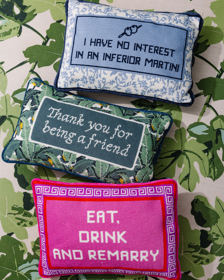 Eat Drink Remarry Needlepoint Pillow