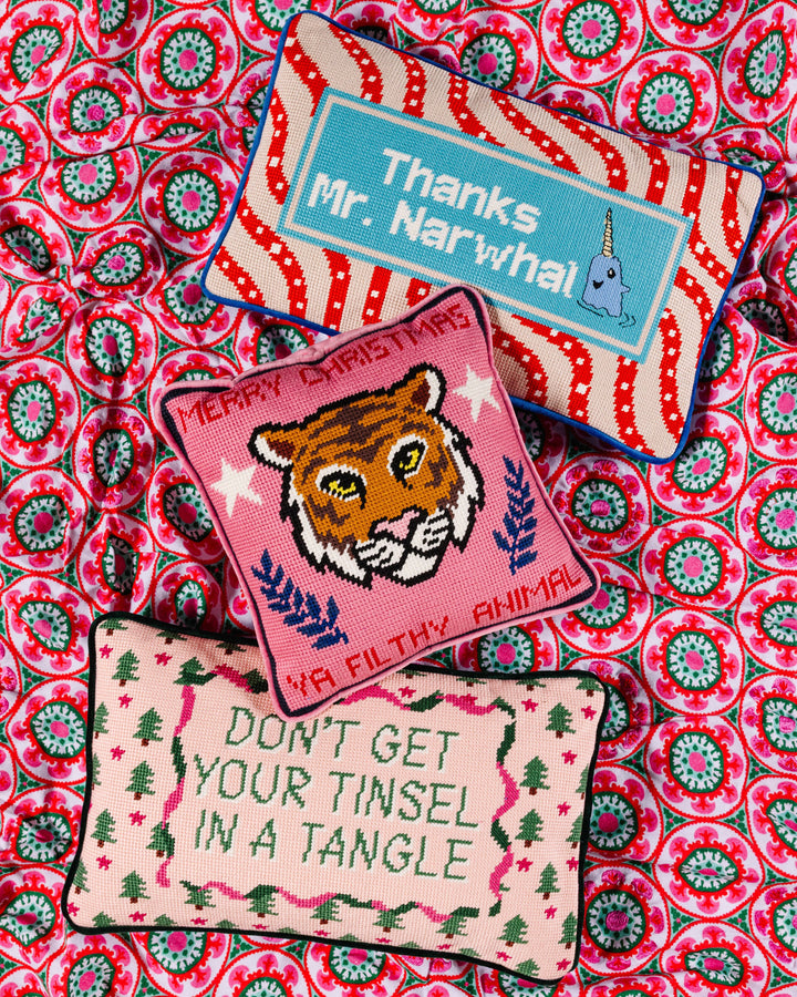 Tinsel in a Tangle Needlepoint Pillow