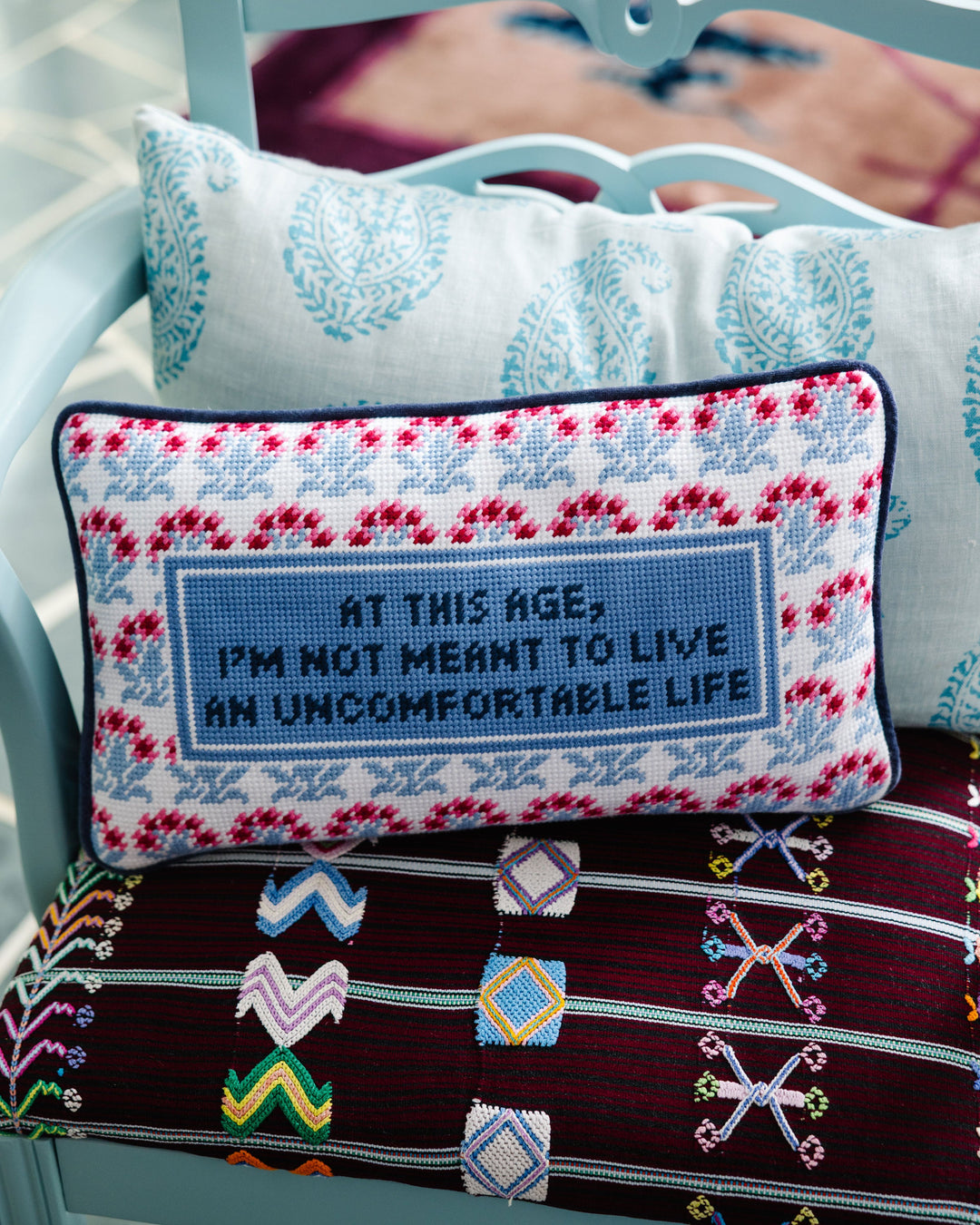 Uncomfortable Needlepoint Pillow