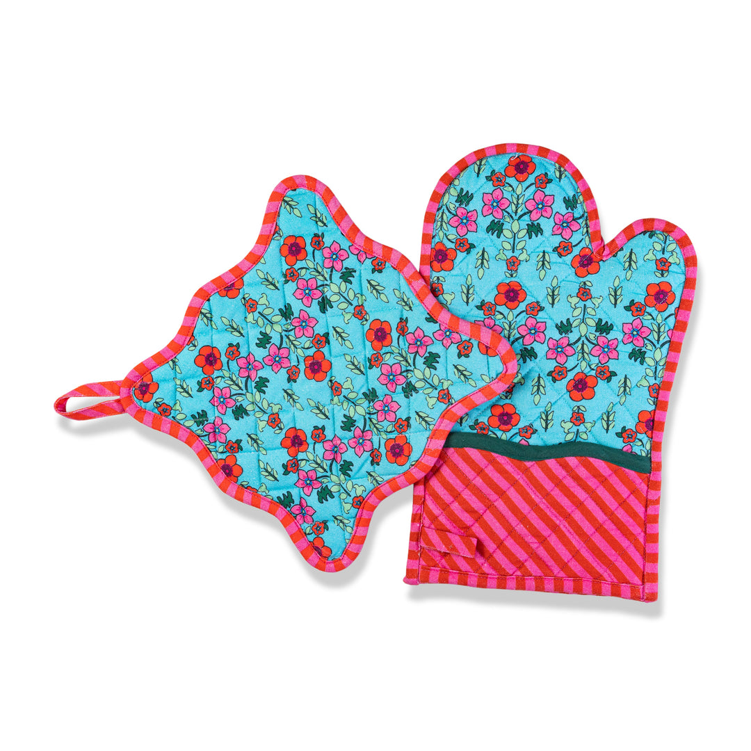 Turquoise Pot Holder & Oven Mitt