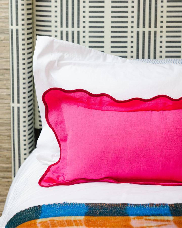 Darcy Linen Lumbar Pillow - Neon Pink + Wine - Case Only