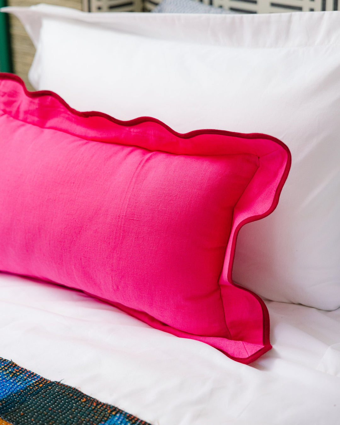 Darcy Linen Lumbar Pillow - Neon Pink + Wine - Case Only