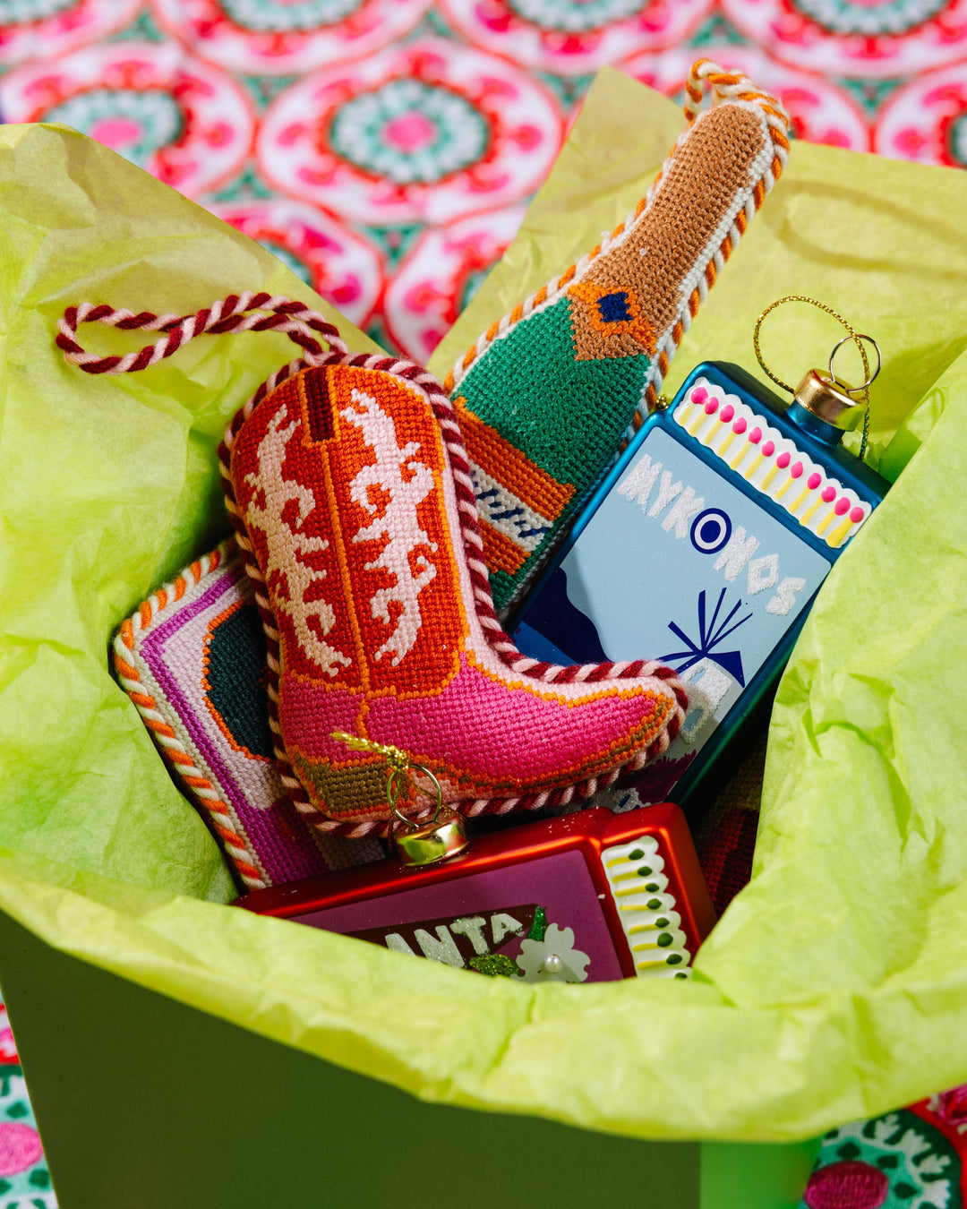 Needlepoint Icon Ornament - Champagne Bottle