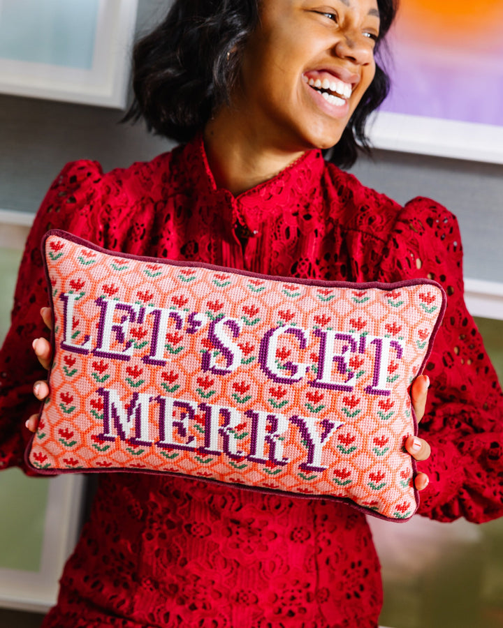 Let's Get Merry Needlepoint Pillow