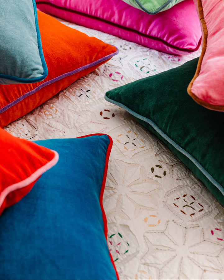 Charliss Velvet Pillow - Peacock + Cherry - Case Only