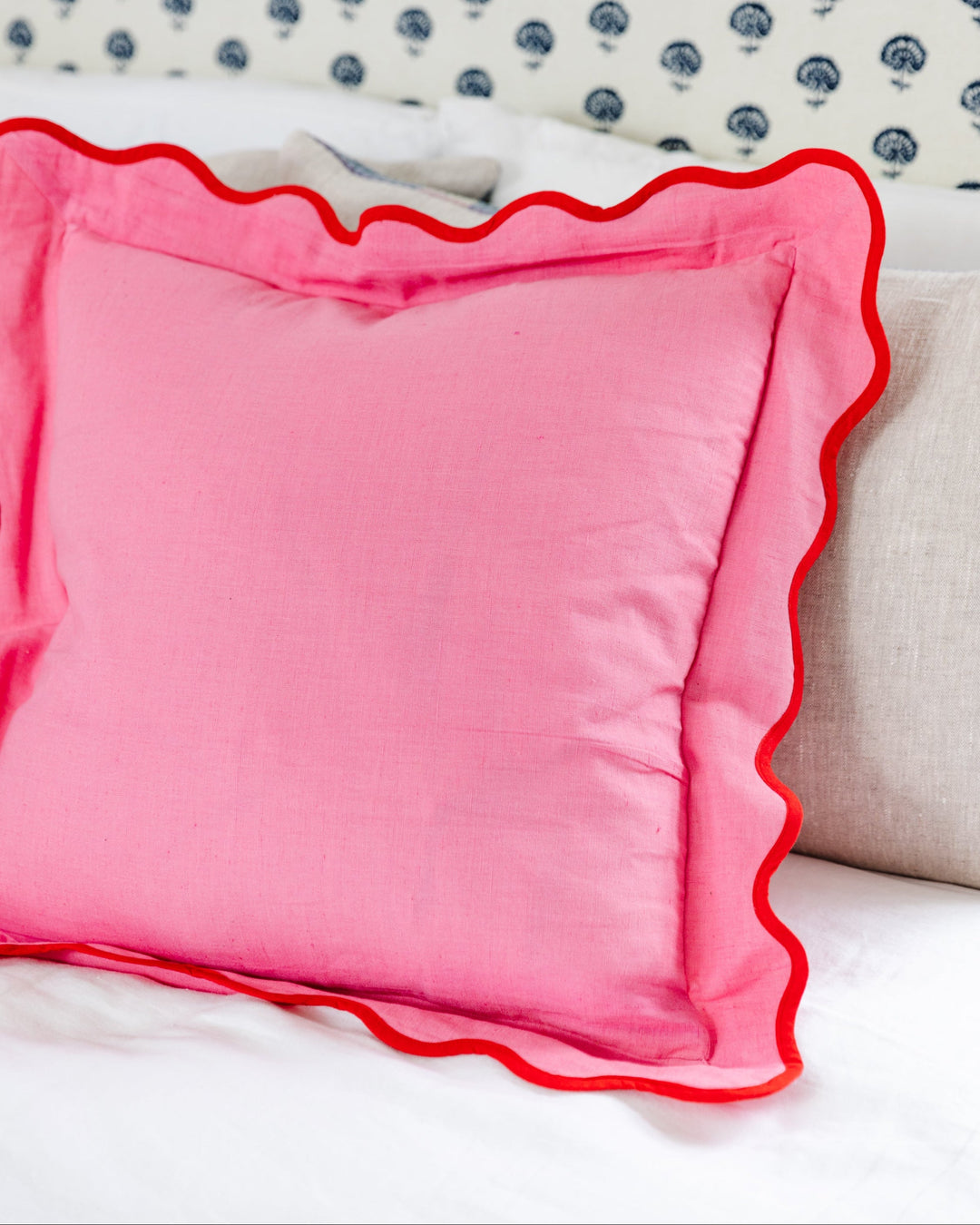 Darcy Linen Pillow - Light Pink + Cherry - Case Only