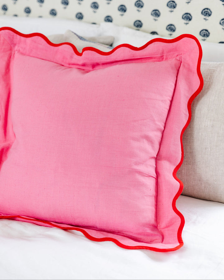 Darcy Linen Pillow - Light Pink + Cherry - Case Only