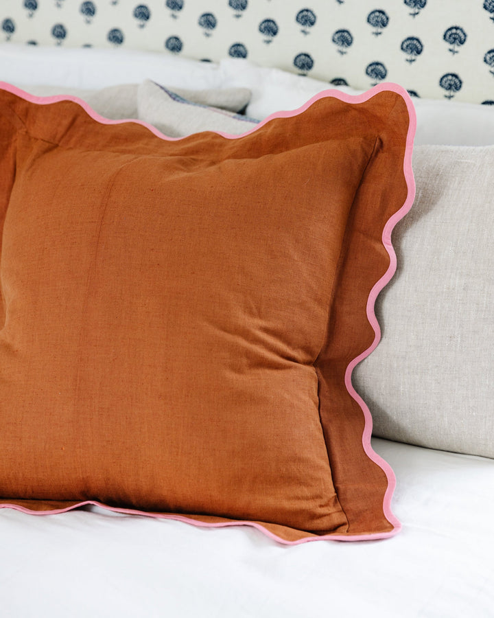 Darcy Linen Pillow - Rust + Light Pink - Case Only