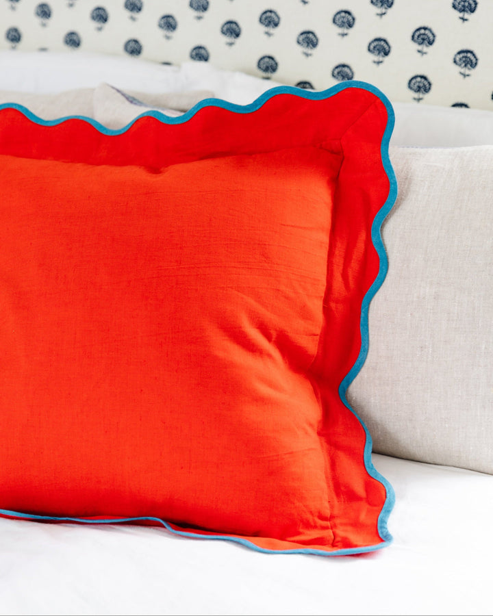 Darcy Linen Pillow - Cherry + Peacock - Case Only