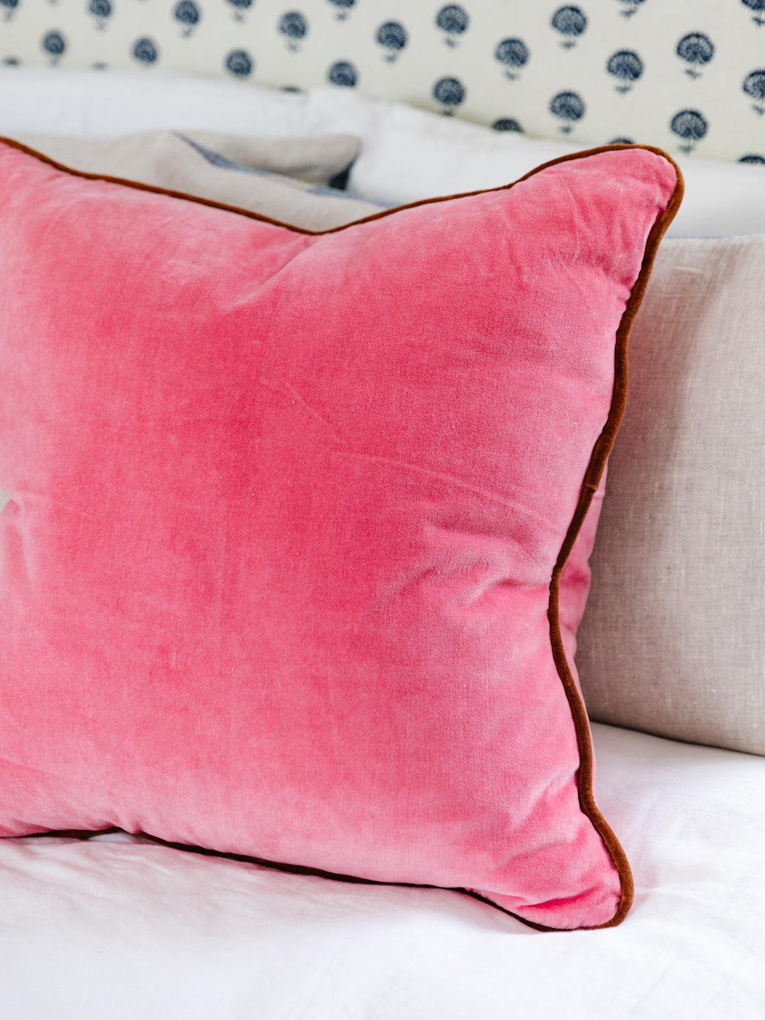 Charliss Velvet Pillow - Light Pink + Rust - Case only