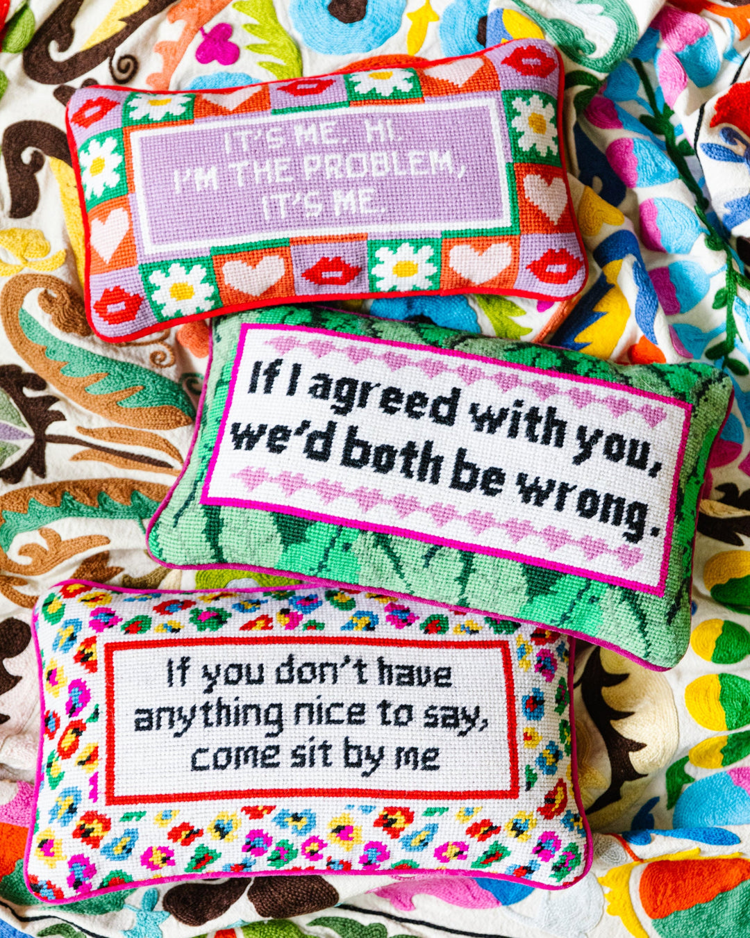 Come Sit By Me Needlepoint Pillow