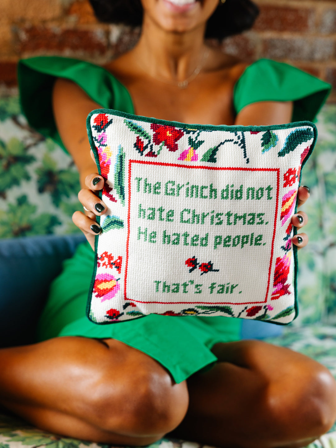 The Grinch Needlepoint Pillow
