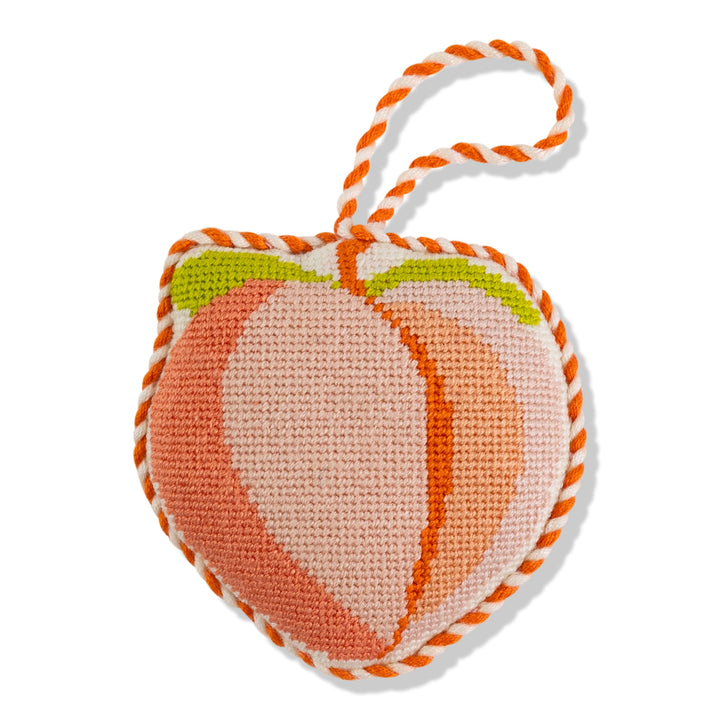 Needlepoint Icon Ornament - Peach Emoji