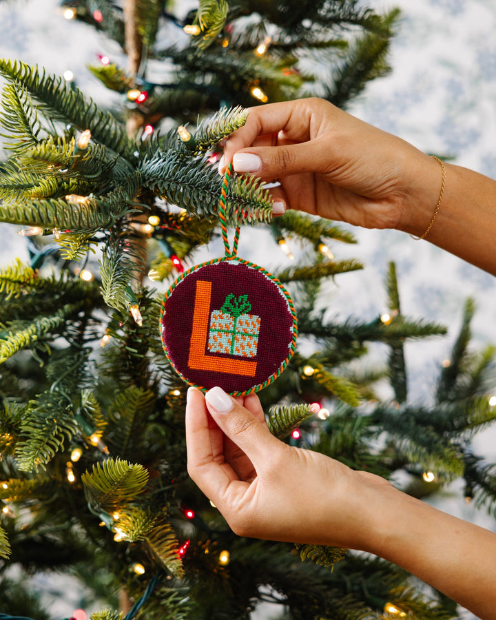 Needlepoint Monogram Ornament - L