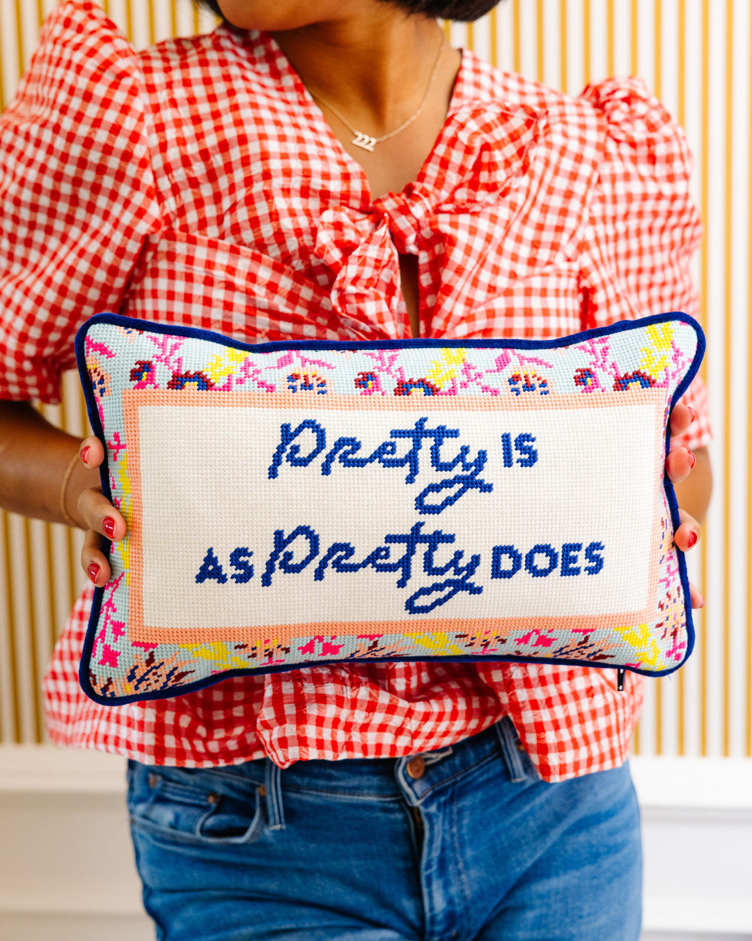 Pretty Is Needlepoint Pillow