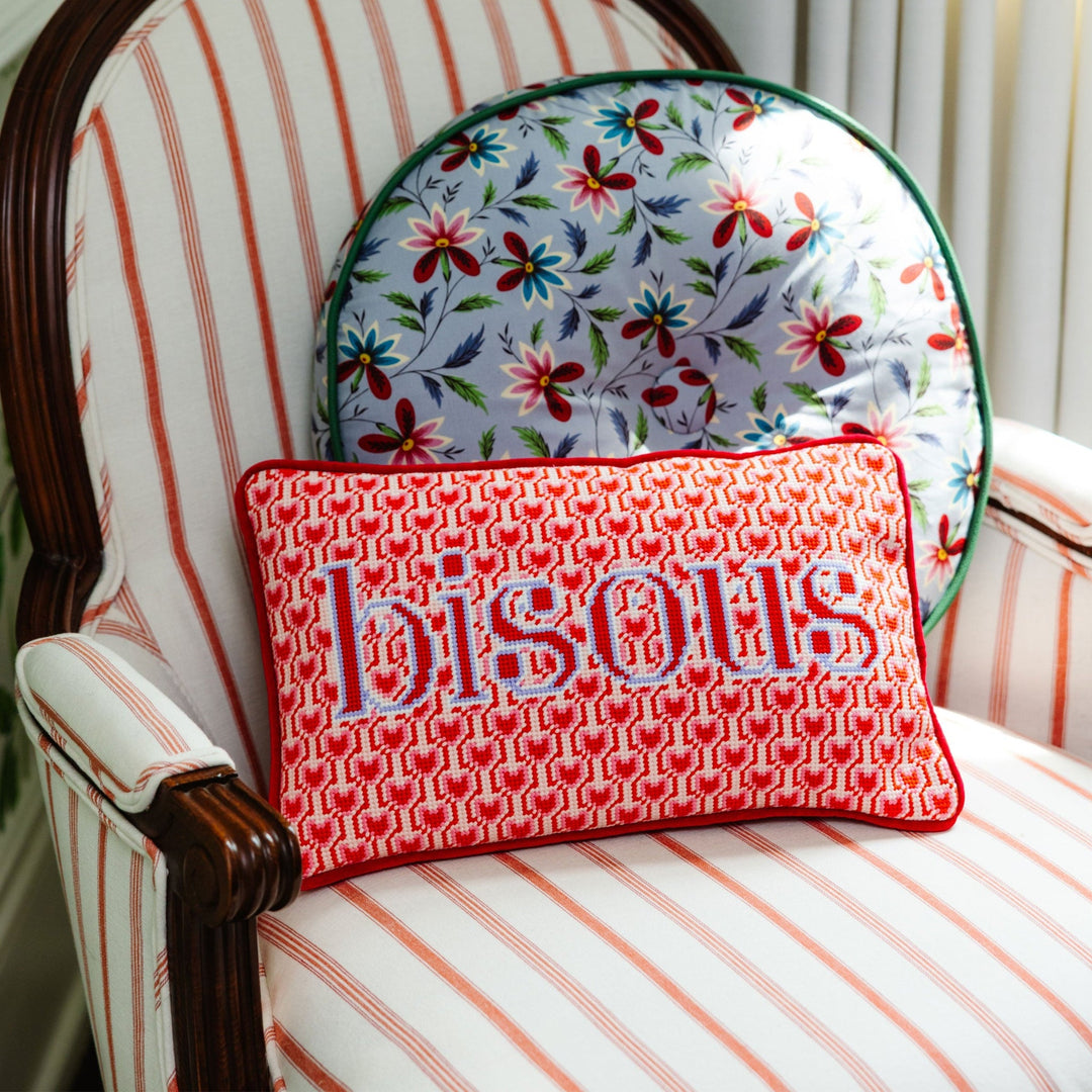 Bisous Needlepoint Pillow
