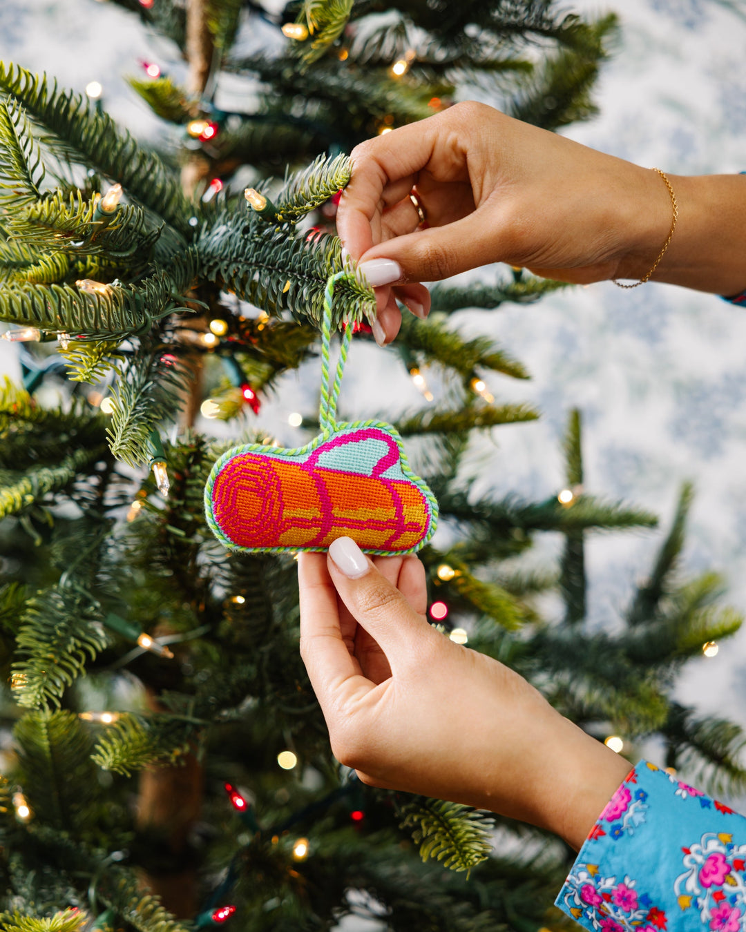 Needlepoint Icon Ornament - Yoga Mat