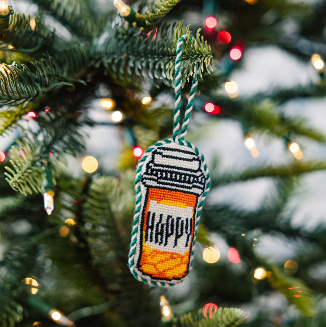 Needlepoint Icon Ornament - Happy Pills