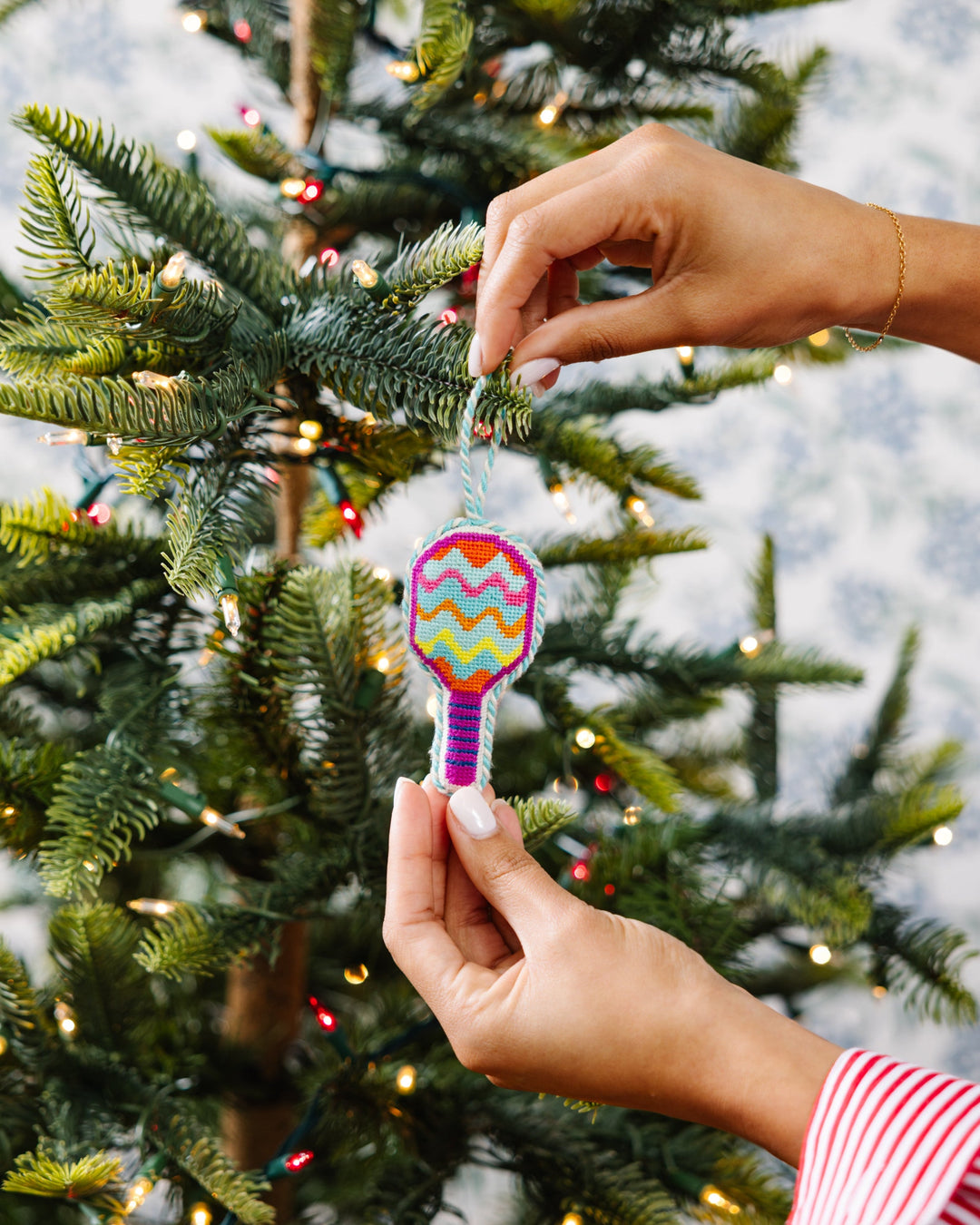 Needlepoint Icon Ornament - Pickleball Racket