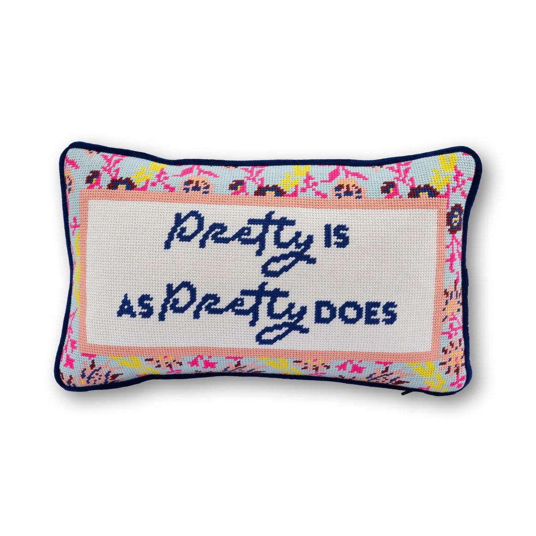 Pretty Is Needlepoint Pillow