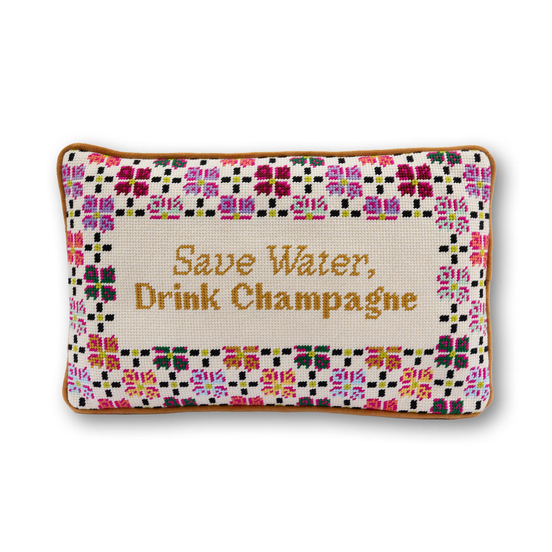 Drink Champagne Needlepoint Pillow