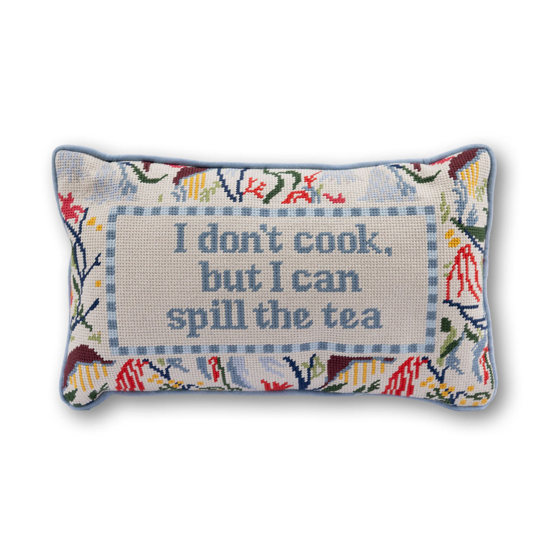 Spill the Tea Needlepoint Pillow