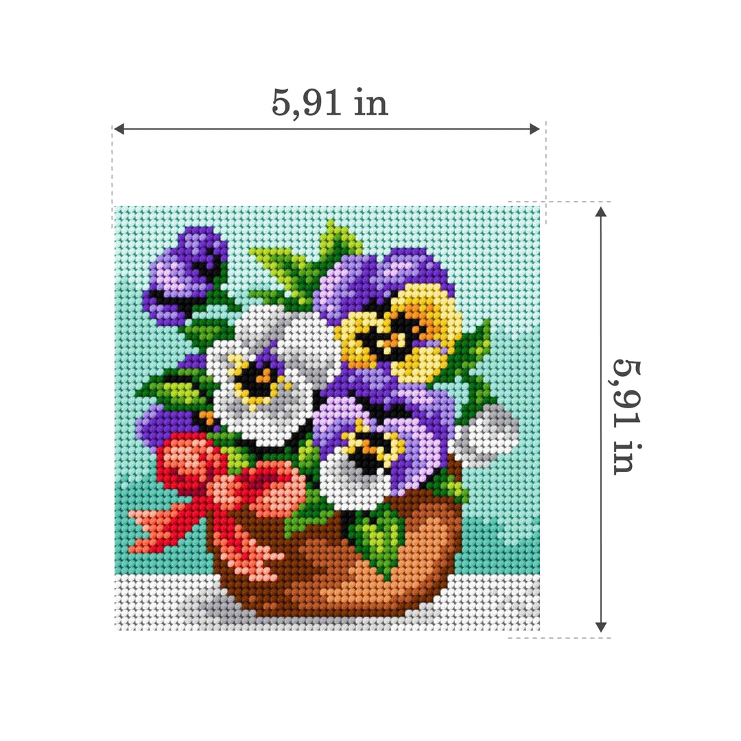 Needlepoint canvas for halfstitch without yarn Basket of Pansies with a Ribbon 2453D - Printed Tapestry Canvas
