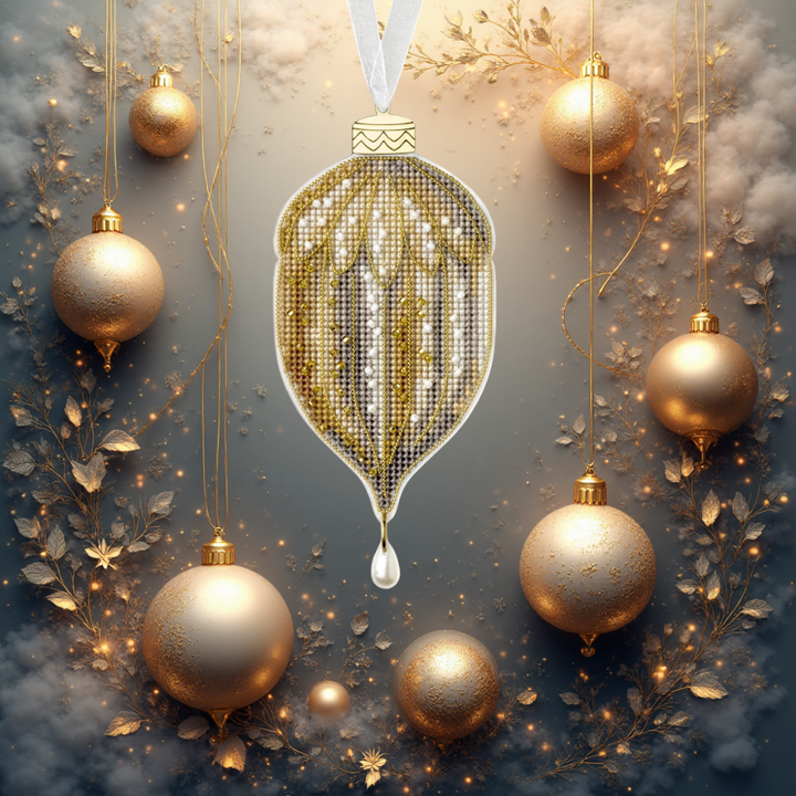 Christmas Ornament - Golden Acorn Plastic Base Cross-Stitch Kit by Wonderland Crafts FLX-134