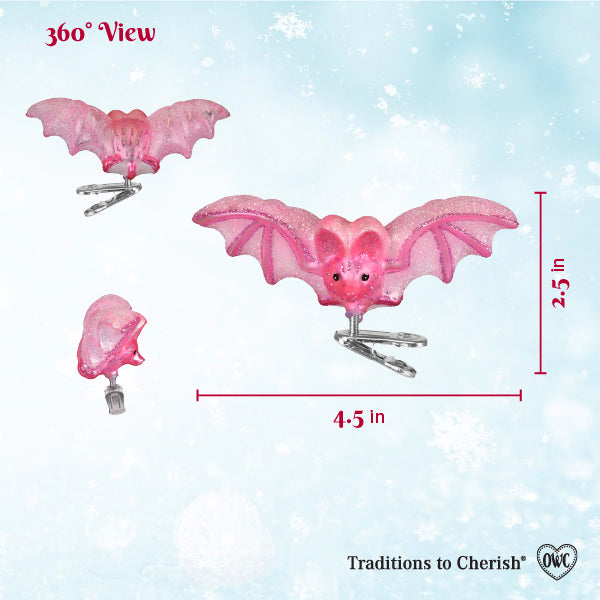 Shimmering Pink Bat Ornament