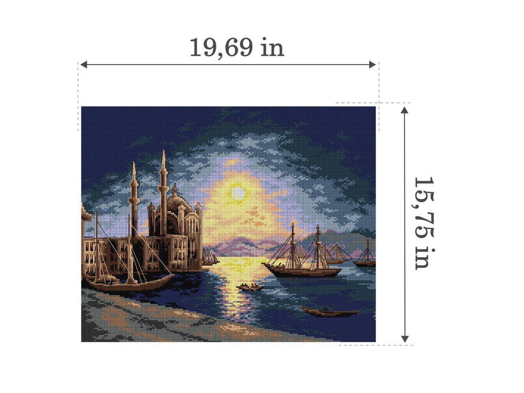Gobelin canvas for halfstitch without yarn after Ivan Constantinovich Aivazovsky - Lunar Night on the Bosphorus 2663M