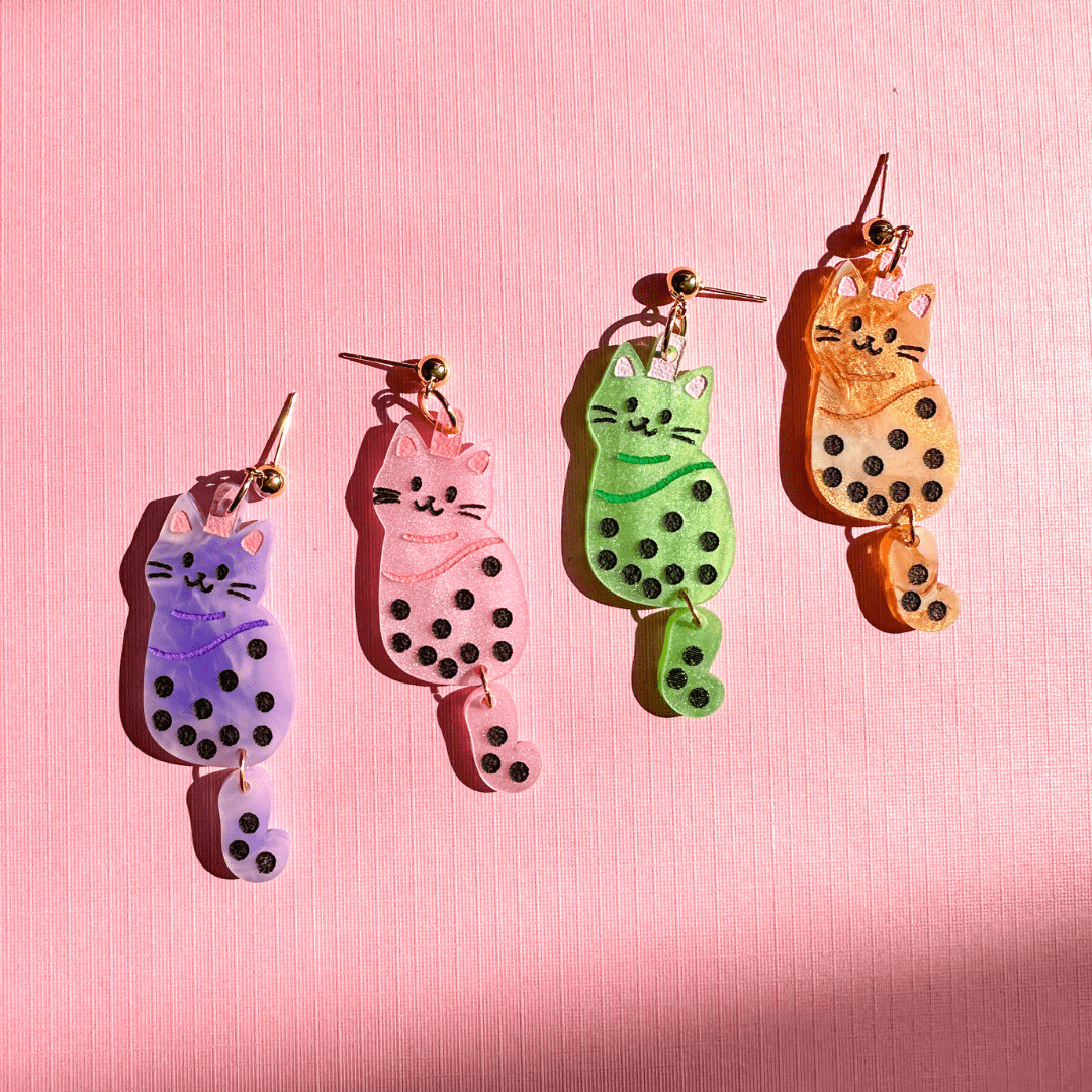 Boba Cat Dangle Earrings