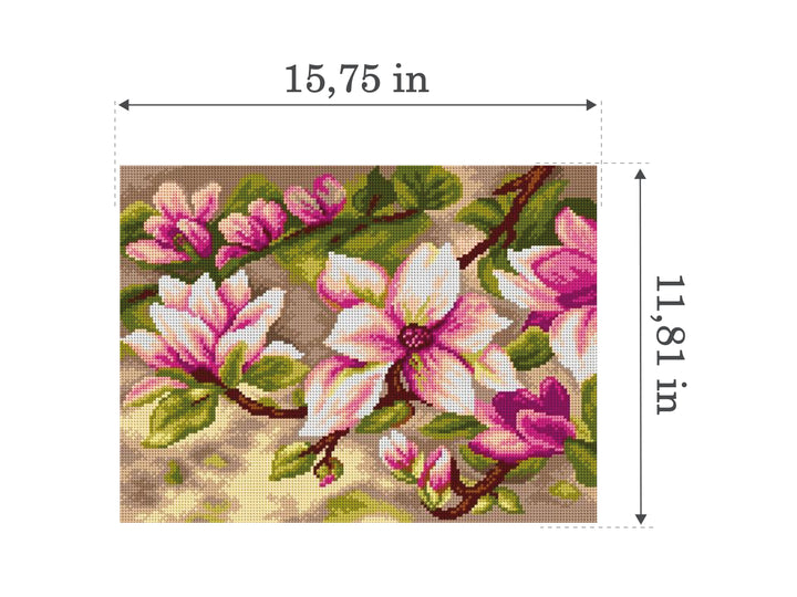 Needlepoint canvas for halfstitch without yarn Blooming Magnolia 2714J - Printed Tapestry Canvas