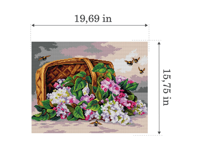 Needlepoint canvas for halfstitch without yarn after Paul de Longpre - A Basket of Lilacs 2759M