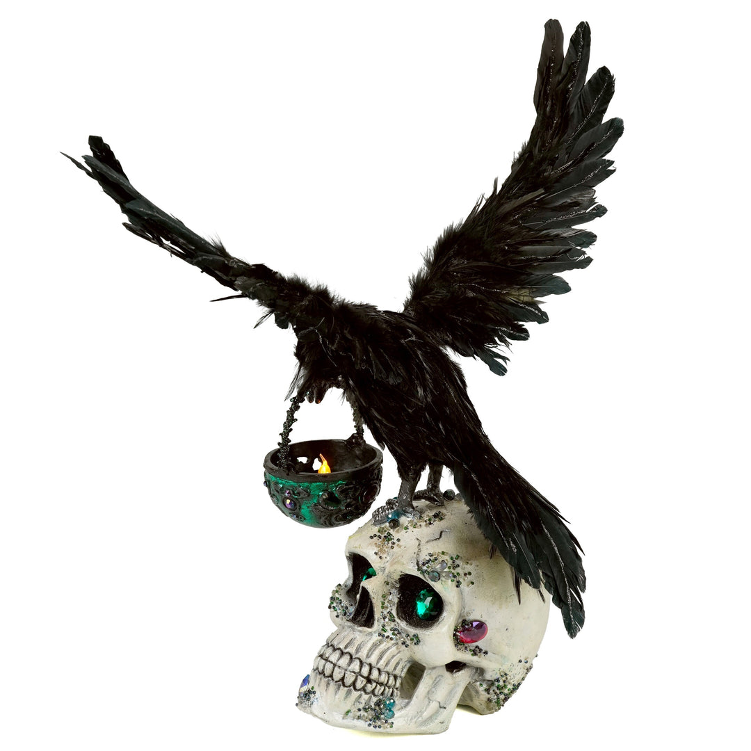 Watchful Crow with Tea Light Lantern | Halloween Decor | Katherine's Collection