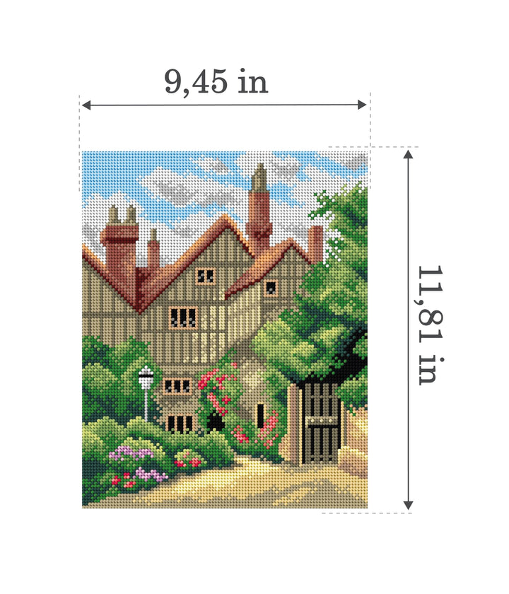 Gobelin canvas for halfstitch without yarn after Thomas Nicholson Tyndale - An Old Manor House and Garden 2855H
