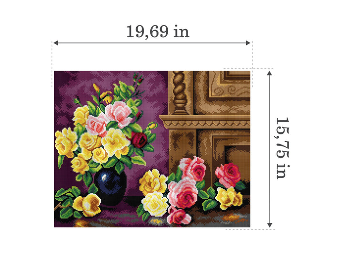 Needlepoint canvas for halfstitch without yarn after Olaf Hermansen - Still Life with Roses 2861M