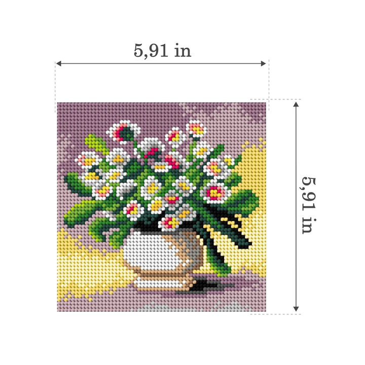 Needlepoint canvas for halfstitch without yarn Daisies in a Vase 2898D - Printed Tapestry Canvas