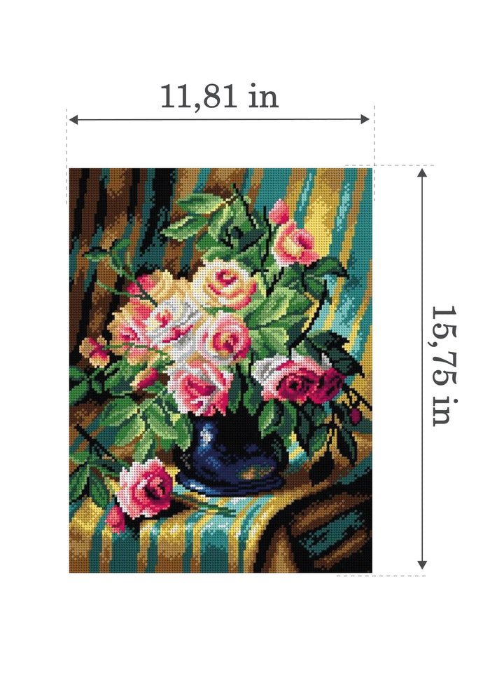 Needlepoint canvas for halfstitch without yarn after Frans Mortelmans - Still Life with Pink Roses 2899J - Printed Tapestry Canvas