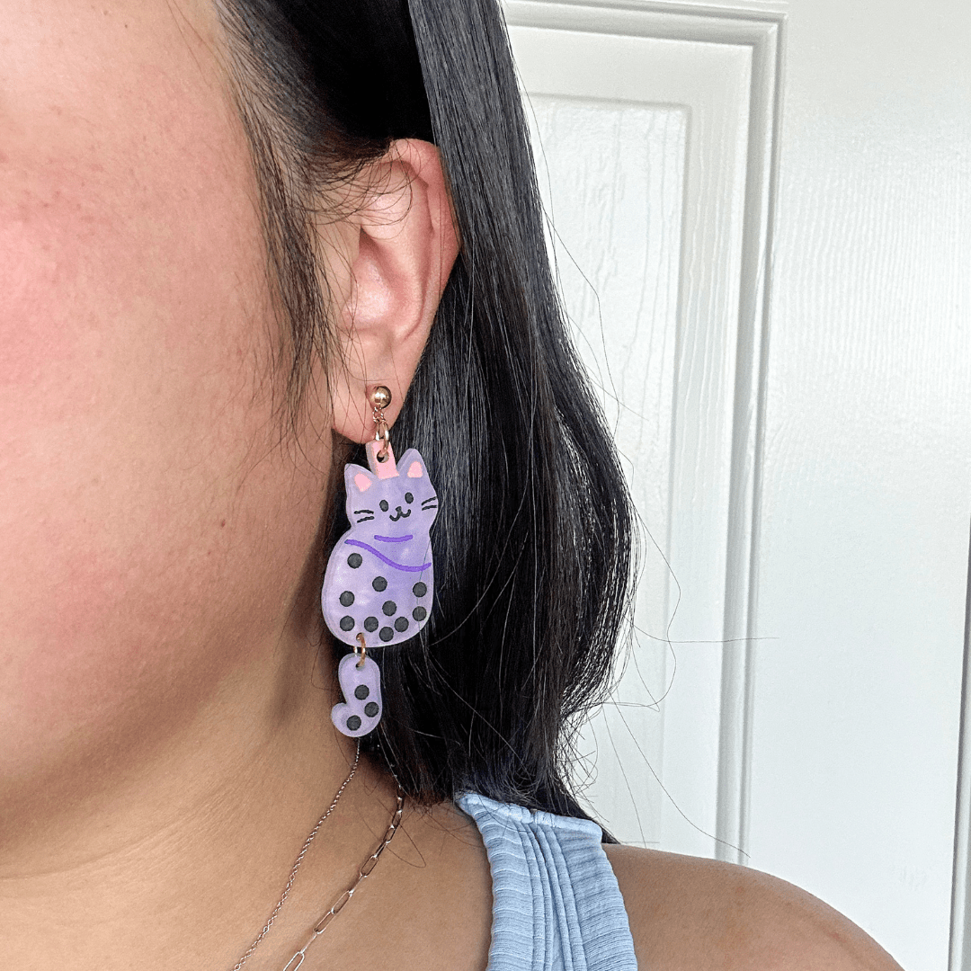 Boba Cat Dangle Earrings
