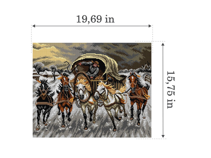 Gobelin canvas for halfstitch without yarn after Adolf Constantin Baumgartner - Stoiloff - A Caravan Racing in the Snow (fragment) 2921M