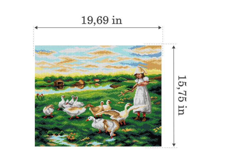 Gobelin canvas for halfstitch without yarn after Luigi Chialiva - Girl Tending Geese 2950M