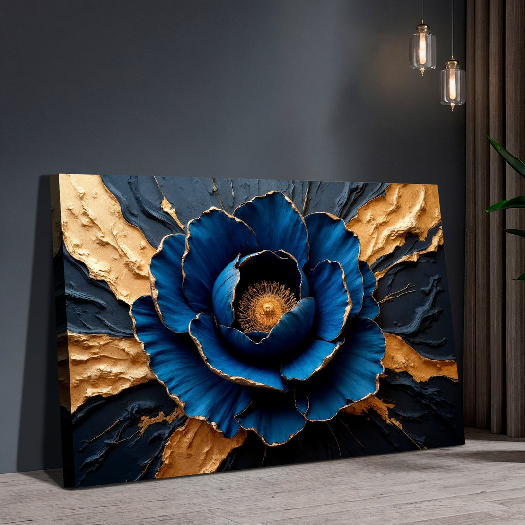 Sapphire Bloom Impasto Wall Art