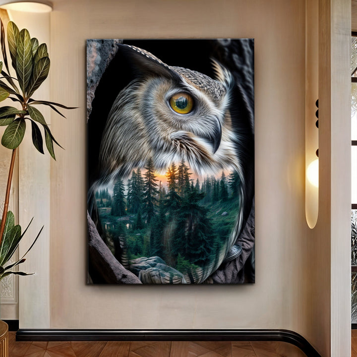 Owl Double Exposure Wall Art