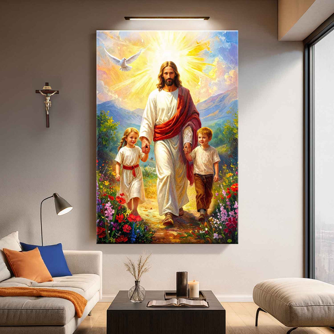 Jesus Walking With Kids Faith Wall Art