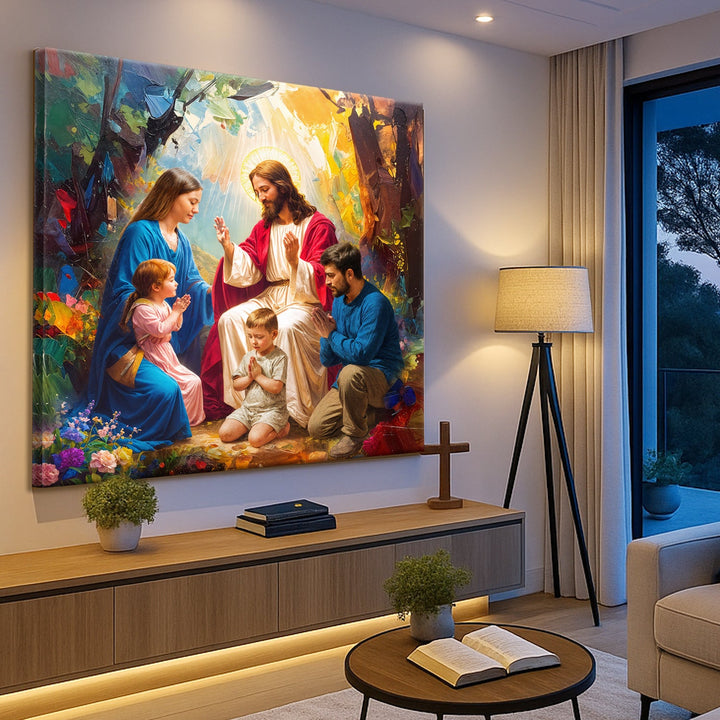 Jesus Praying With Family Faith Wall Art