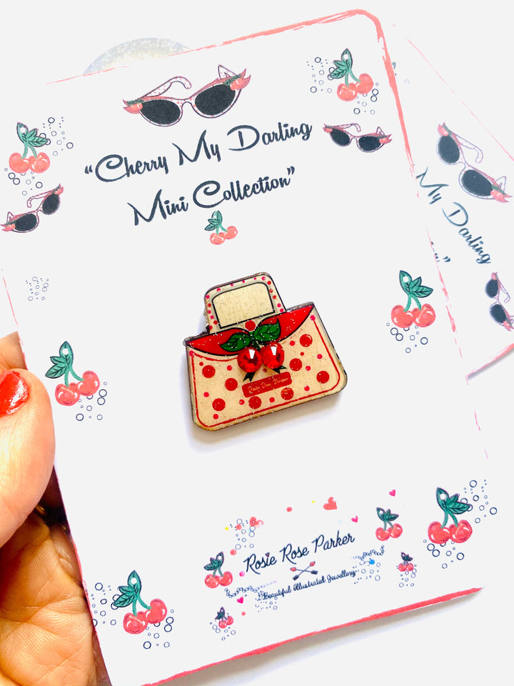Cherry Handbag Pin Retro 50s Inspired Brooch