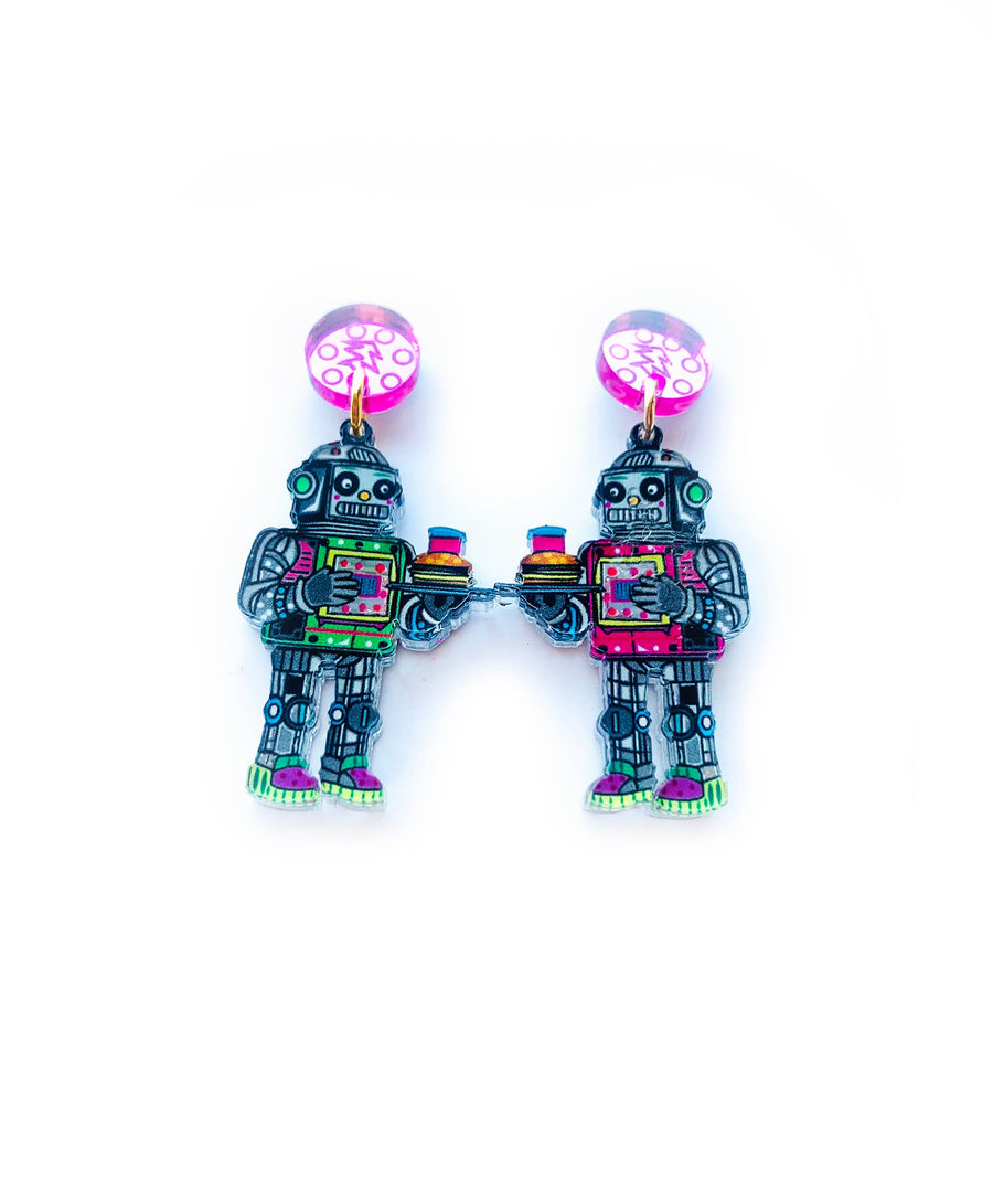 Retro Robot Dangle Earrings by Rosie Rose Parker